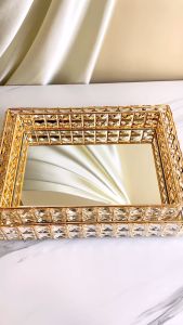 Nampan Dekorasi Home Decoration exclusive Gold / Nampan Gold Kaca / Nampan minuman AVELINE