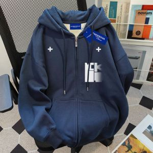 American Retro High Street Printed Hoodie Mens Autumn Fleece Loose Casual Couple Zipper Open Cardigan Outerwear