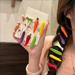 6Pcs Sweet Cute Vegetable Hair Clip Carrot Hairpin Simulated Vegetable Fun Side Hair Clip Student Hair Accessories