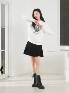 Yigue | Hooded Leisure Sweatshirt Heart Print Loose Fit Oversized Top