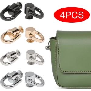4Pcs Metal D Ring Bag Rivet Studs Detachable Strap Connector Clasp Purse Side Loop Hardware Accessories for DIY Handbag Making