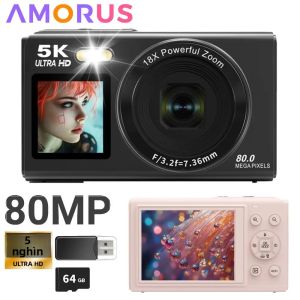 Máy Ảnh Kỹ Thuật Số AMORUS Với Màn Hình Kép Khả Năng Quay Vlog 5K Zoom 18X Camera Selfie 80MP CCD Kèm Thẻ Nhớ 64GB Chụp Ảnh Và Quay Phim