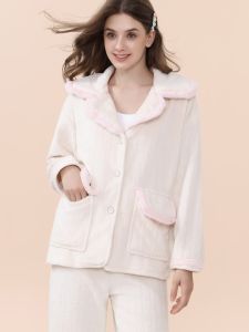 Womens Coral Fleece Pajamas Thickened Flannel Sleepwear Home Clothes Set Extra Large Size Fleece Lined Warmth Casual Style