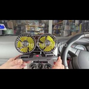 360° Rotatable Dual Head Cooling Fan 12V For Car/Van Strong Wind 5 Blade Durable Low Noise w/C.Lighter Socket Kipas Kereta