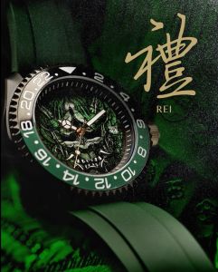 AG Collective The Samurai Code Series - Rei G 9040 SAM-GN Men Green Custom Mod Auto 42.5mm Green Silicone Strap