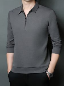 ROMON | Lormen Mens Long Sleeve Polo Shirt Spring Autumn Fleece Lined Warm Collared T-Shirt Fashionable Urban Style Standard Fit