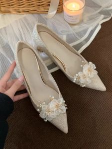 Elegant Bride-To-Be Pointed-Toe Single Shoes Comfortable Wedding Shoes for Daily Wear Autumn Season Low Heel Fashionable Flats