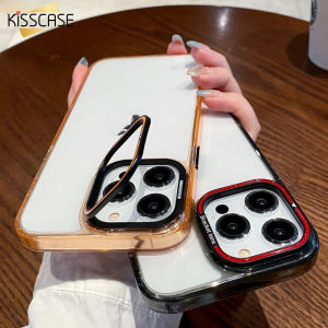 【Clamshell Bracket】KISSCASE For iPhone15ProMax Case Foldale Lens Holder Invisible Camera Frame Kickstand Mobile Phone Case HD Transparent Clear Metal Lens PC Hard Protective Back Cover For Apple15 14 13 12 11