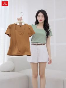 Áo thun nữ CARDINA chất liệu tăm lạnh cổ vuông tay bồng kiểu dáng nhẹ nhàng hiện đại trẻ trung 5AFC12