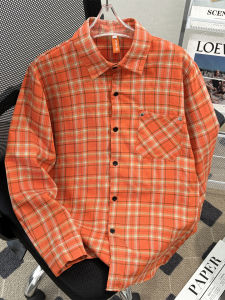 เสื้อเชิ้ตแขนยาวลายสก็อตสีเหลืองสำหรับผู้ชาย ทรงหลวมๆ สไตล์ย้อนยุค สวมใส่สบาย เสื้อเชิ้ตผู้ชายแบบลำลอง