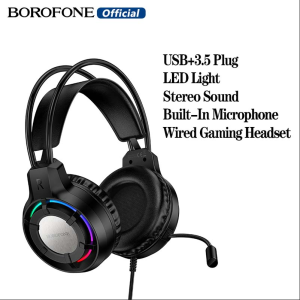 【NEW]】BOROFONE BO112 Wired Gaming Headset USB+3.5 Plug LED Light Stereo Sound Wired Over Ear Headphone Built-In Microphone For Desktop Computers Laptops