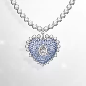 Swarovski Hyperbola Blue Heart Crystal Pearl Pendant 925 Sterling Silver Necklace Elegant Birthday Gift for Women Gift Box Set XL-643907659045