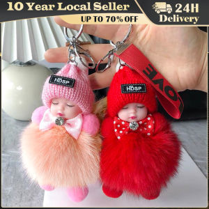 Sleeping Baby Keychain Cute Fluffy Plush Doll Keychains Bag Decoration Cars Key Ring Gift