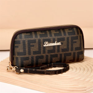 Fashionable European Simple Zipper Womens Handbag Street Party Clutch Purse Embossed Leaf Pattern Long Wallet Shape