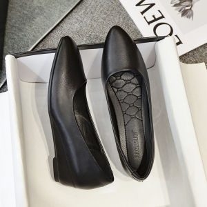 Spring Pointed Toe Flats Flats Wedge Hidden Heel Womens Shoes Thick Sole Work Shoes Black Work Overalls Leather Shoes