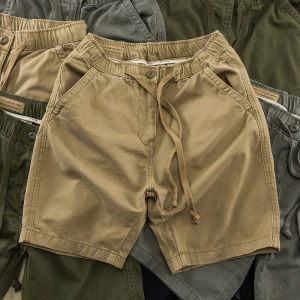 Summer Casual Sports Loose Heavyweight Mens Elastic Waist Straight Leg Large Size Five Shorts Pure Cotton Workwear Shorts