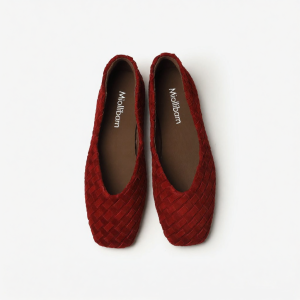 MIOLLIBARN | Red Soft Low-cut Square-toe Flat Weaved Retro Shoes