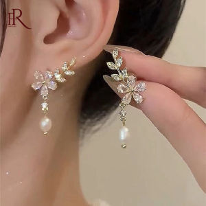 Frascati Light Luxury Sweet Pearl Crystal Leaf Flower Dangle Earrings For Women Fashion Elegant Cute Jewelry Party Gifts