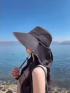 Women Wide Brim Sun Hat with Neck Flap UV Protection Adjustable Windproof Outdoor Bucket Hat