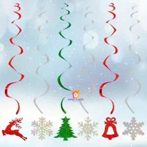 1set isi 6 HIASAN GANTUNG SPIRAL NATAL FOIL rusa salju pohon natal lonceng aksesoris dekorasi merry christmas tree deer bell xmas murah