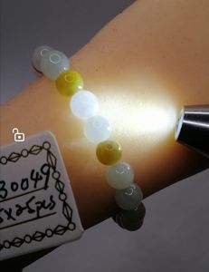 💘100% Authentic Brand New Set "A" grade Burmese jade bracelet lovely tri-colours beads unique combination lucky "yellow-light bluish green" light purple" colours very high translucency icy appearances clean and clear beads lustrous surface 95%>perfection
