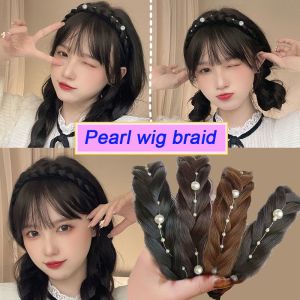 Băng Đô Bện Xoắn Vành Rộng Cho Nữ Băng Đô Tóc Giả Băng Đô Bện Xương Cá Chống Trượt Ngọc Trai Phụ Kiện Tóc Tinh Tế