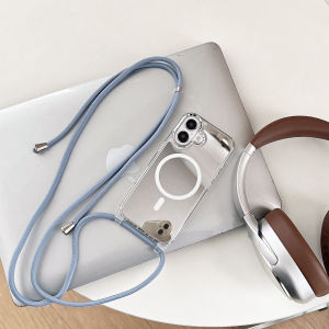 Mirror Surface Magnetic Absorption Phone Case for  16Promax 15Pro 14Pro 13PM Crossbody Hanging Rope Makeup Refill High End Protection