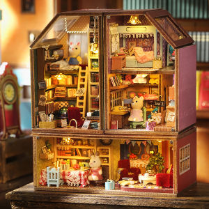 Wooden Dollhouse With Furniture Light Miniaturas Doll House Casa Creative Miniature 3D Puzzle Assembly Models Toys For Gifts