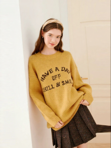 SEIFINI | Casual Loose Round Neck Lettered Knit Top