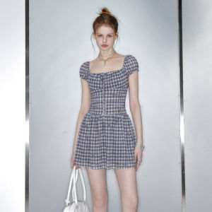 Unifree | Vintage Square Neck Waist-Cinching Slenderizing Long Dress