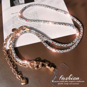 กระเป๋าสะพายไหล่แบบสะพายข้างประดับเพชร โซ่โทรศัพท์มือถือแบบสะพายข้างสำหรับผู้หญิง โซ่สะพายไหล่แบบยาว ชิ้นส่วนโทรศัพท์มือถือแบบป้องกันการสูญหาย