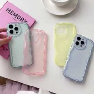 Transparent Candy Color Wave Case for iPhone 16 15 14 Pro Max Plus 13 12 11 Curly Border Clear Soft Ultra Slim Shockproof Cover
