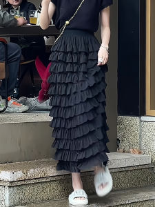 Slimming High Waist Midi Skirt Womens Summer Fashionable Elegant Anti-Aging Versatile Cake Skirt Korean Style Commute