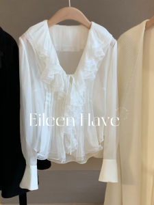 PAIBOLI | Elegant Oversized Pleated Chiffon Shirt Womens Korean Style Fairy Tale Edge Design Early Spring Top Fashionable Sensation