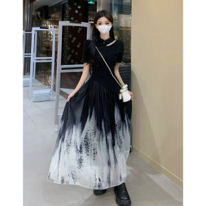 plus Size Womens Fashionable Traditional Chinese Style Shirt And Half Skirt Set Dyed Shirt Irregular Hemline Vintage Design