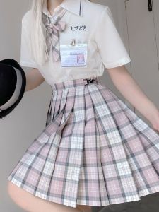 Original Sweet Japanese Style Student Uniform Skirt with Pleats JK Plaid Skirts Short A-Line Polyester Fabric for Women