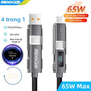 Cáp USB C 4 Trong 1 MeeGoo 65W Có Màn Hình LED Sạc Siêu Nhanh Truyền Dữ Liệu Cho Điện Thoại Và Máy Tính Bảng Đầu Nối Type-C