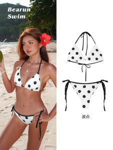 BEARUN | Polka Dot Halter Small Bust Gathering Swimsuit
