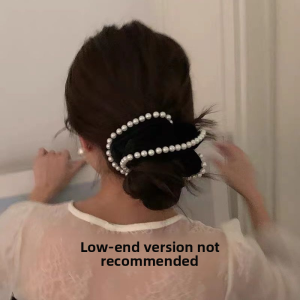 Velvet Pearl Hair Ties Womens High-End Feel 2023 New Style French Vintage Flower Bud Large Elastic Hair Bands