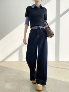 Blue High Waist Wide Leg Jeans Womens Loose Fit Casual Style Spring Autumn New Arrival Slimming Straight Floor-Length Pants