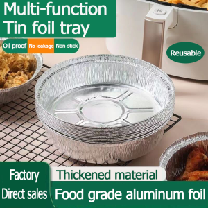 Food Grade Baking Aluminum Foil Tray Tin Plate Household Oven Baking Tray Disposable Air Fryer Baking Container Non Stick Pot Steamer Circular Lining Kitchen Accessories 一次性烘焙铝箔锡盘