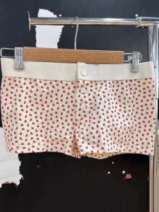 High Waist Cotton Short Pants Striped Print Slim Fit Hot Pants Womens Casual Trousers Pure Cotton Strawberry Print Shorts