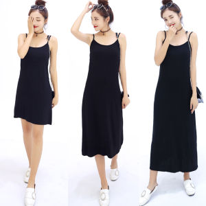 Womens Modal Camisole Dress Long Loose Autumn Inner Skirt Base Tank Top Large Size Dress Fashion Commute Pure Color