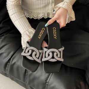 plus Size Womens Sandals Wide Fit Comfortable Flat Bottom Diamond Embellished Outdoor Fashionable Versatile Slip-On Slippers