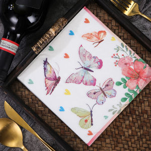 Colored Napkin Print Paper Towel Birthday Wedding Party Pure Wood Pulp Paper Butterfly 2 Layers 20 Sheets