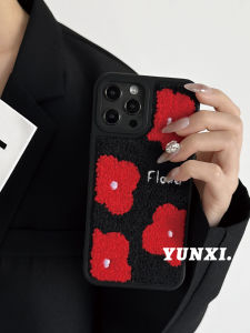 INS Winter Stuffed Artsy Red Flower Iphone15promax Apple 16 Phone Case 14 Niche Style 12 Minimalist 14pro Young Adult 13promax Full-Covered 12pro Drop-Resistant Phone Case