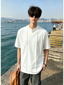 ZHUOCAN | Henry Neck Regular Shoulder Heavyweight Deconstructed Panel Summer Tee