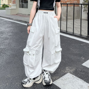 Cargo Pants for Kids Girls 7-16years old New Style Jogger Pants Multi-pocket Summer Loose Pants Wide Leg Trouser Baggy Pants Elasticated Waist Pants for Teens Girls Trend Hip Hop Pants Fashion