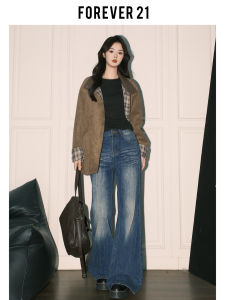 Forever 21 Retro Blue Loose Womens Denim Pants High Waist Bell Bottoms Draping Feeling American Style Fall Season Ladies Jeans