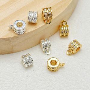 ลูกปัดทองชุบทอง 18K ลูกปัดทรงถัง ลูกปัดล้อ ลูกปัดชั้นในสองชั้น ลูกปัดหัวเข็มขัดแบบติดห้อย สามทาง อุปกรณ์ทำเครื่องประดับ DIY